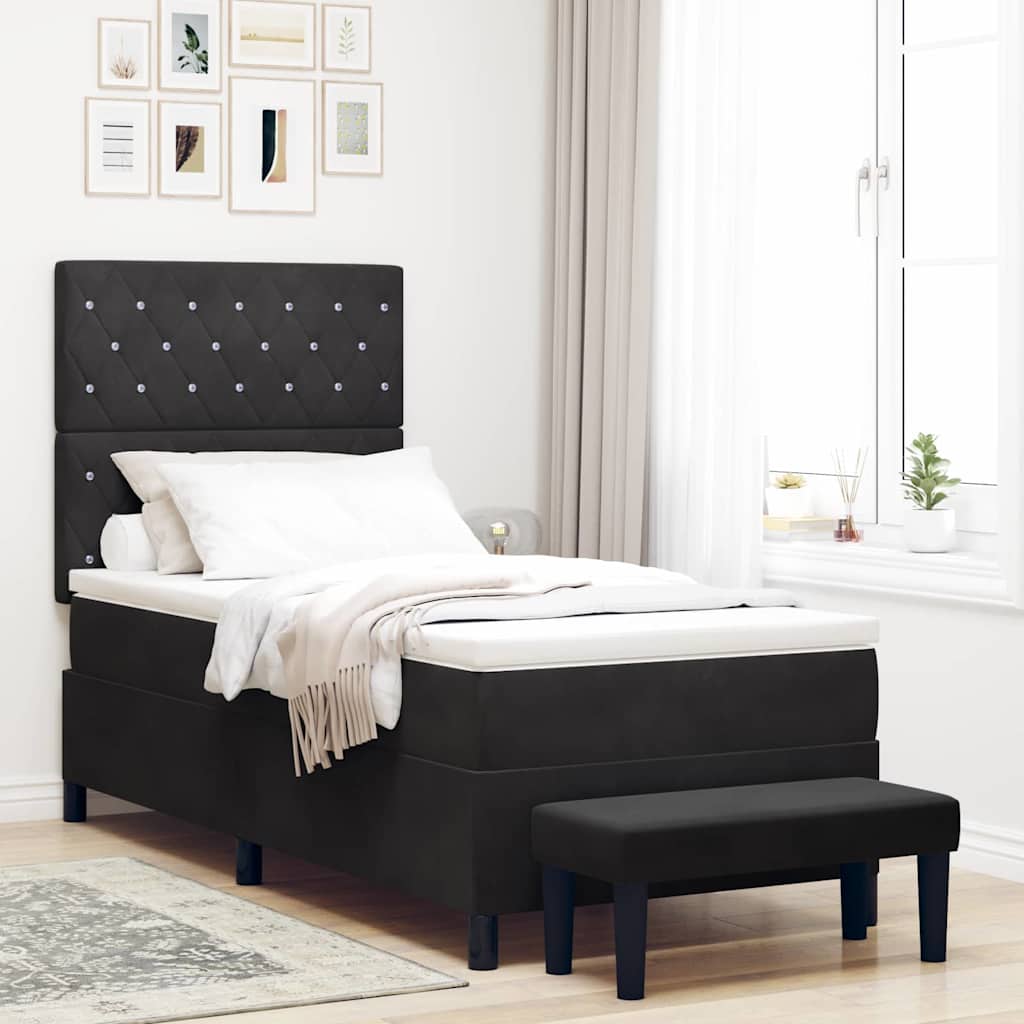Box spring seng med pude med hovedgærde Sort 200 x 100 cm Fløjl