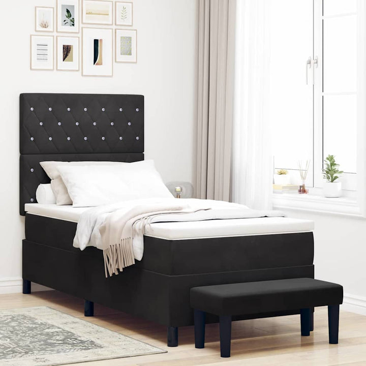Box spring seng med pude med hovedgærde Sort 200 x 100 cm Fløjl