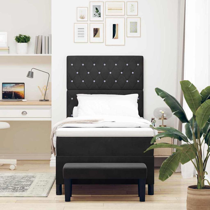 Box spring seng med pude med hovedgærde Sort 200 x 100 cm Fløjl