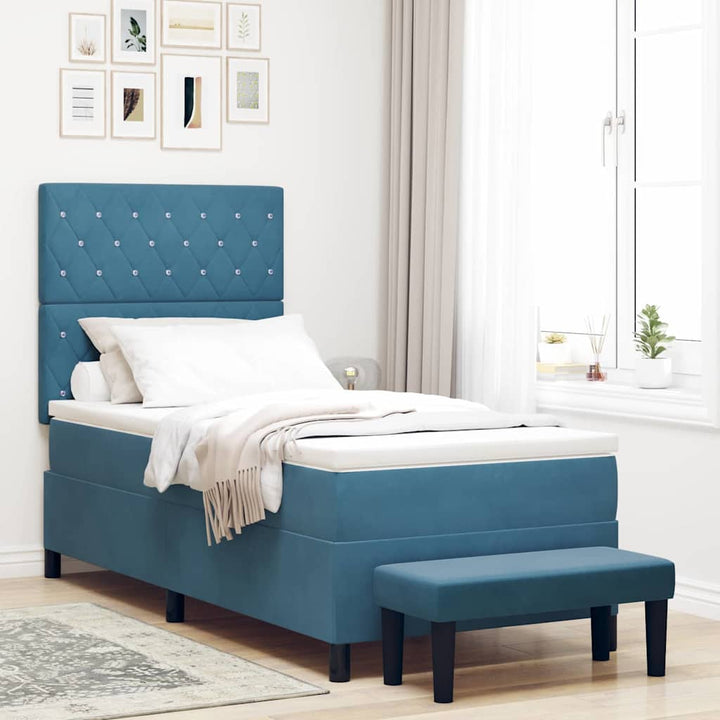 Box spring seng med hovedgærde Mørkeblå 200 x 100 cm Fløjl