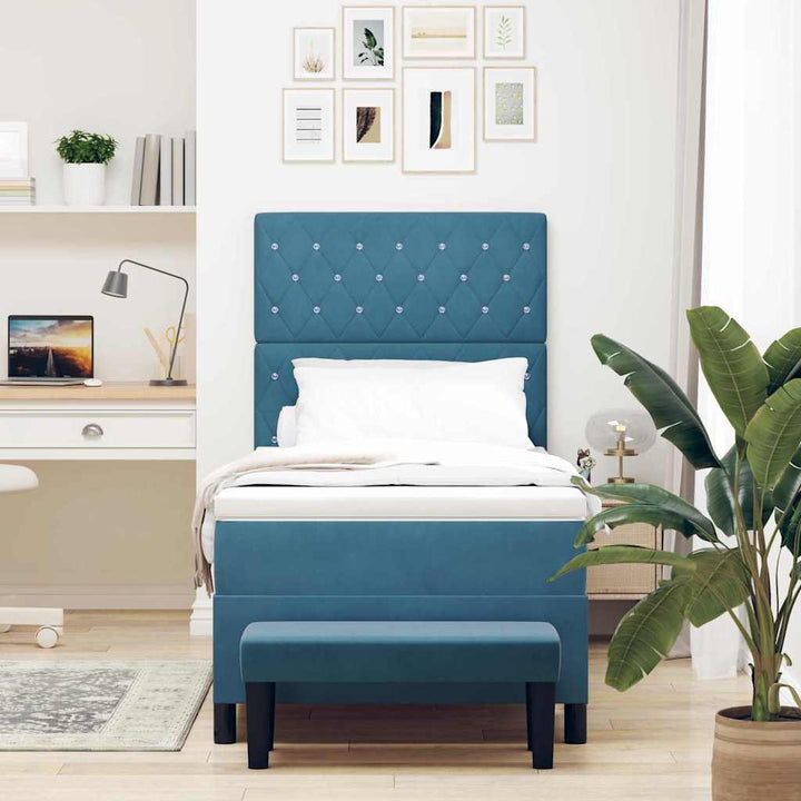 Box spring seng med hovedgærde Mørkeblå 200 x 100 cm Fløjl