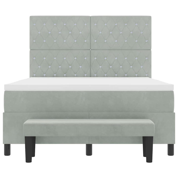 Box spring seng med hovedgærde Lysegrå 190 x 140 cm Fløjl