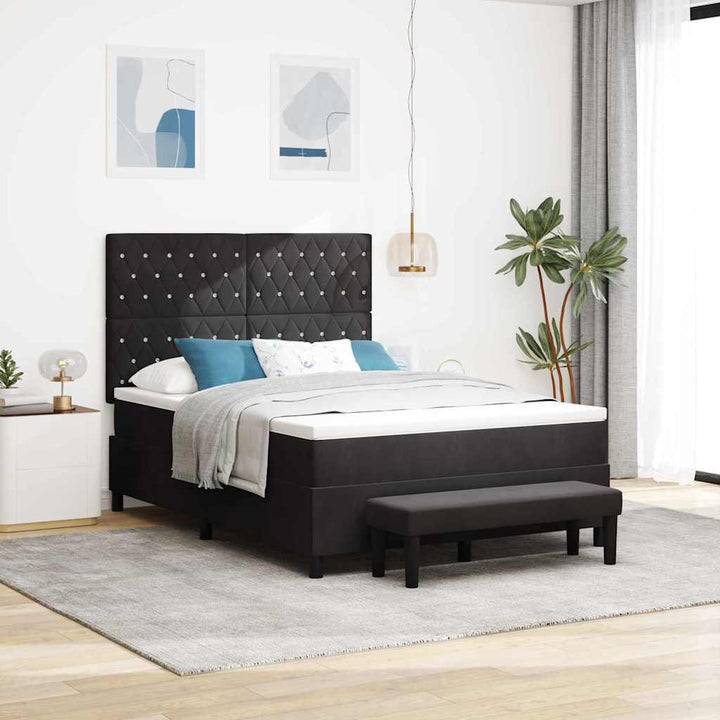 Box spring seng med hovedgærde Sort 190 x 140 cm Fløjl