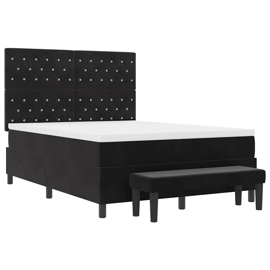 Box spring seng med hovedgærde Sort 190 x 140 cm Fløjl