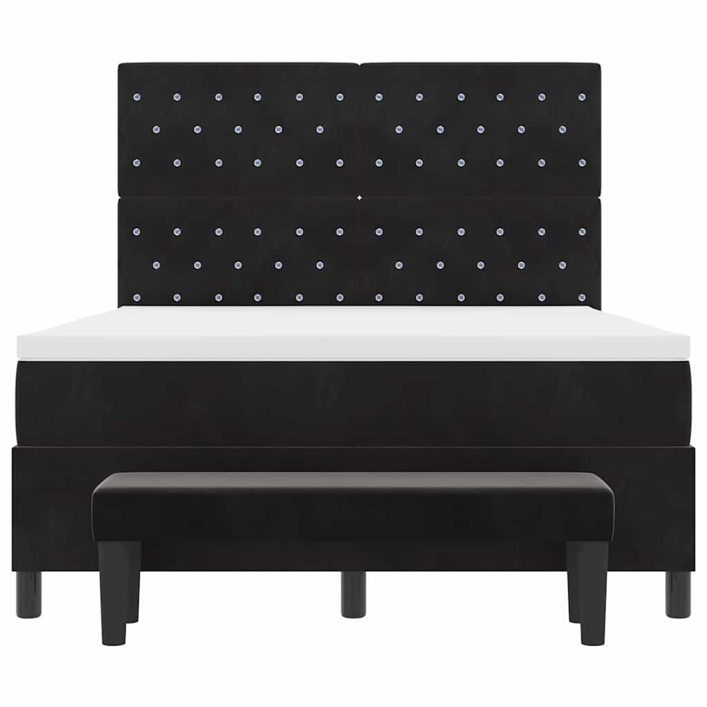 Box spring seng med hovedgærde Sort 190 x 140 cm Fløjl
