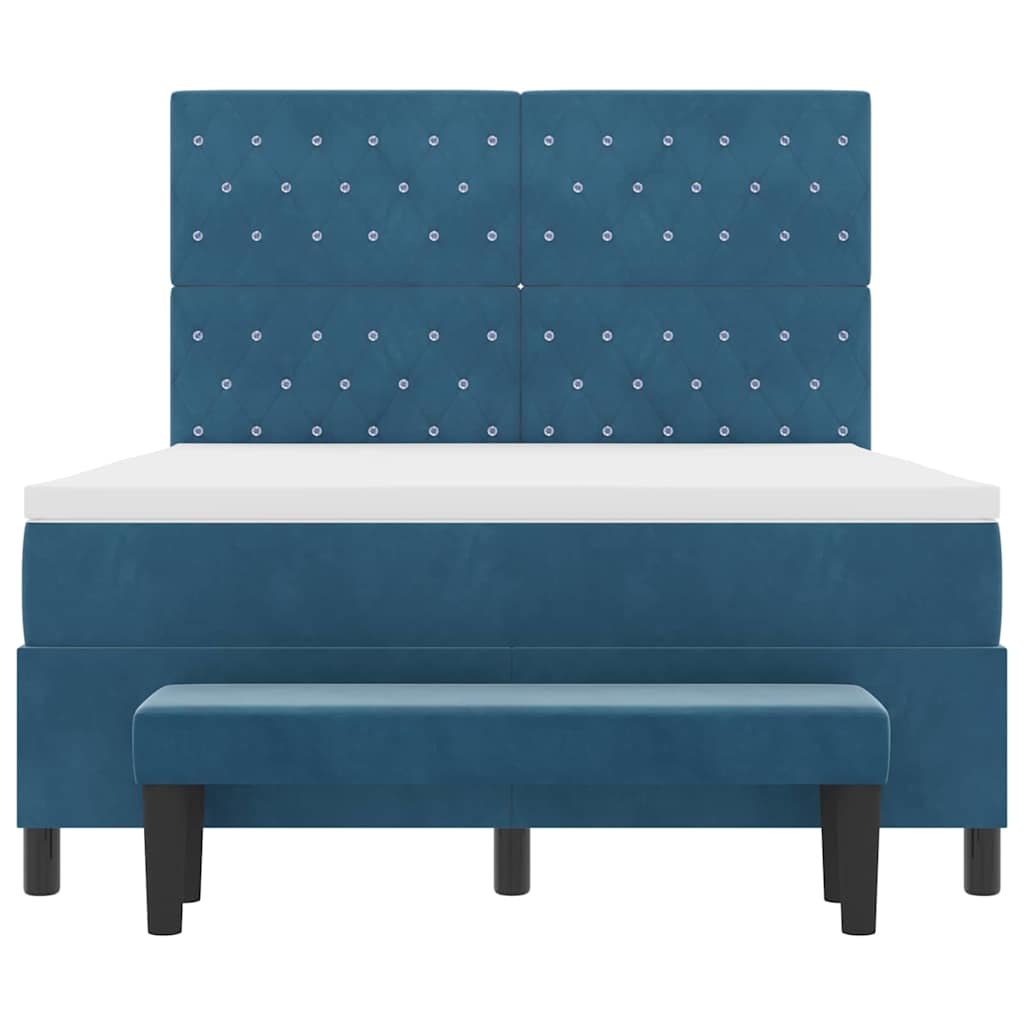 Box spring seng med hovedgærde Mørkeblå 200 x 160 cm Fløjl