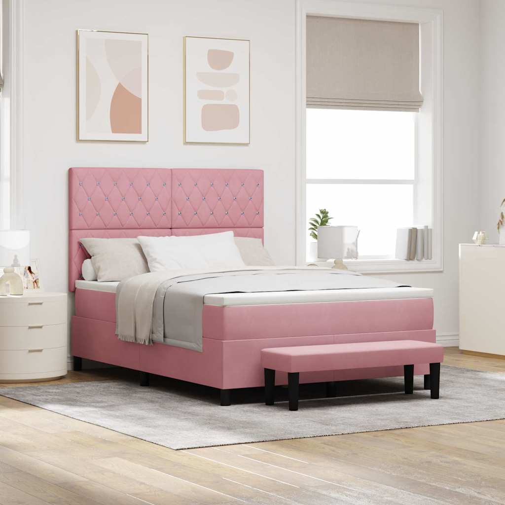 Box spring seng med hovedgærde Lyserød 200 x 160 cm Fløjl
