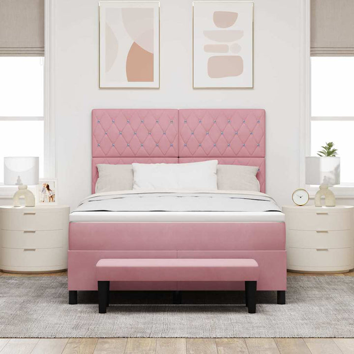 Box spring seng med hovedgærde Lyserød 200 x 160 cm Fløjl