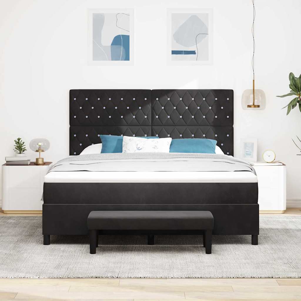 Box spring seng med hovedgærde Sort 200 x 180 cm Fløjl