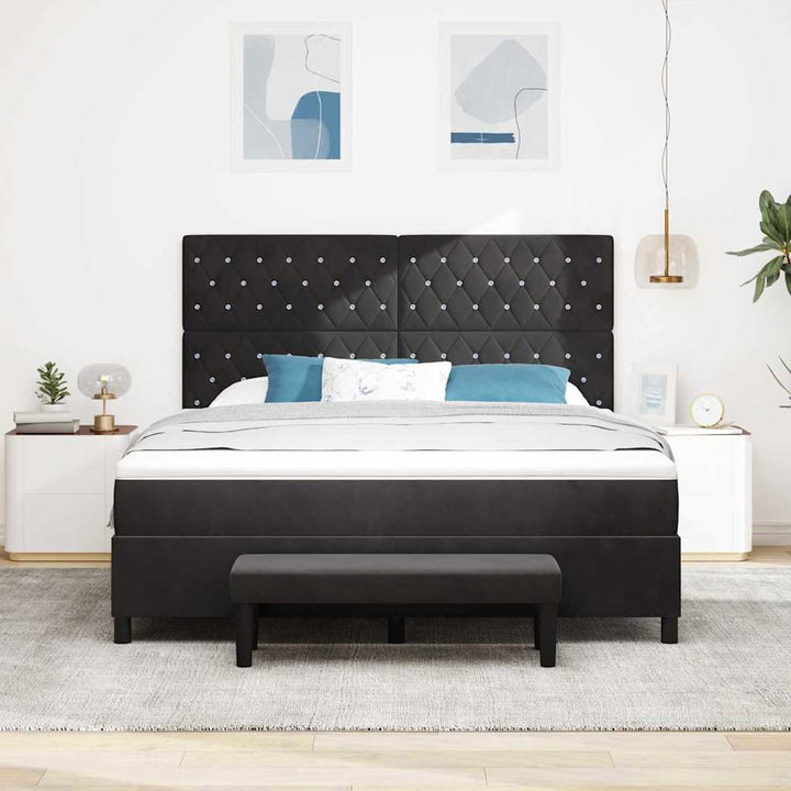 Box spring seng med hovedgærde Sort 200 x 180 cm Fløjl