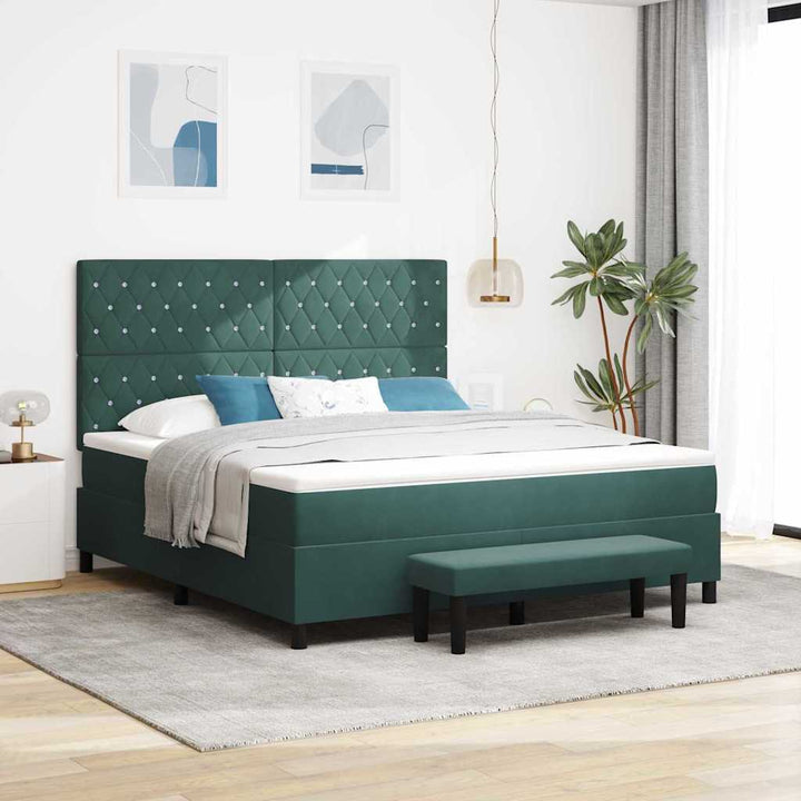 Box spring seng med hovedgærde Mørkegrøn 200 x 180 cm Fløjl