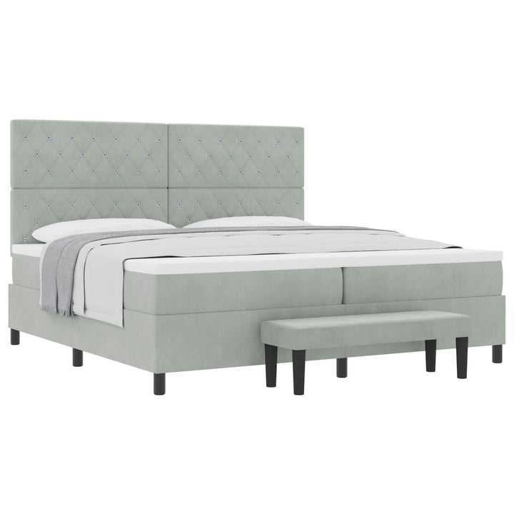 Box spring seng med madras Lysegrå 200 x 200 cm Fløjl