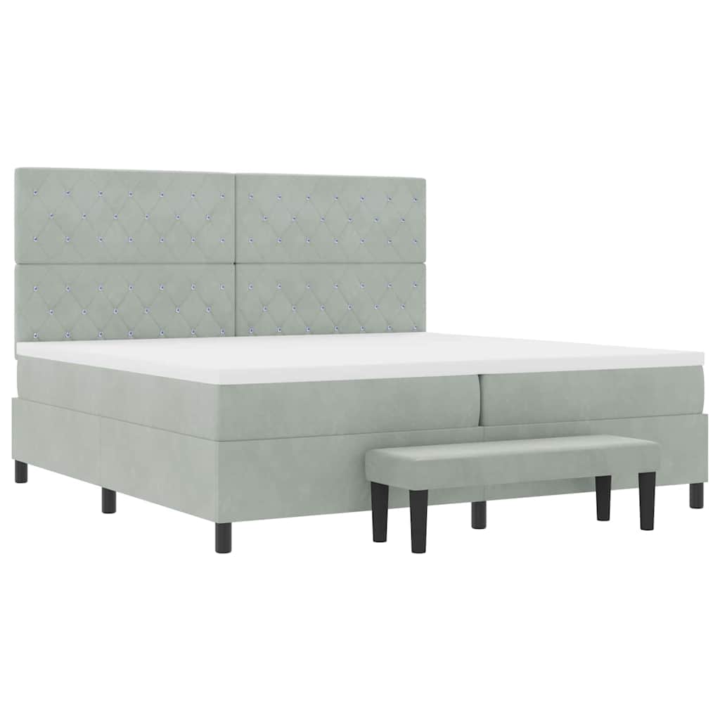 Box spring seng med madras Lysegrå 200 x 200 cm Fløjl