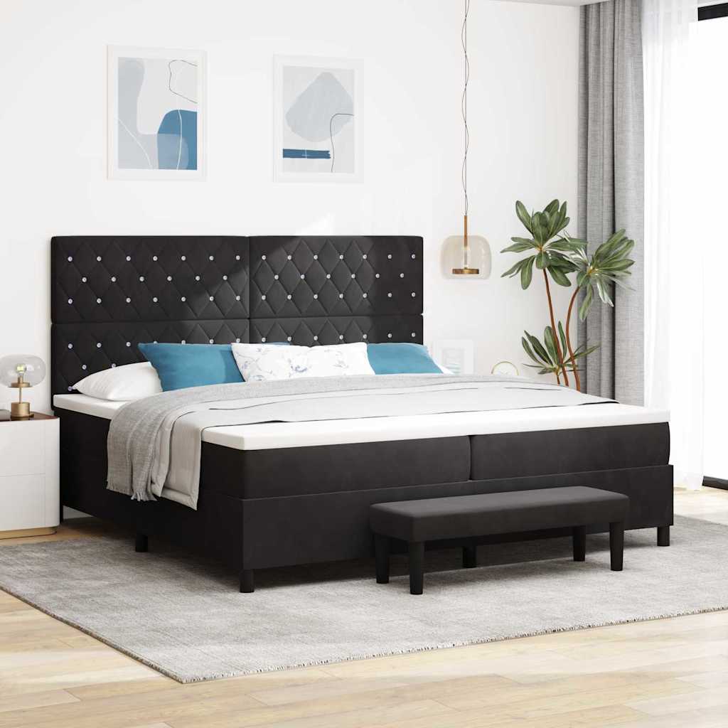Box spring seng med madras Sort 200 x 200 cm Fløjl