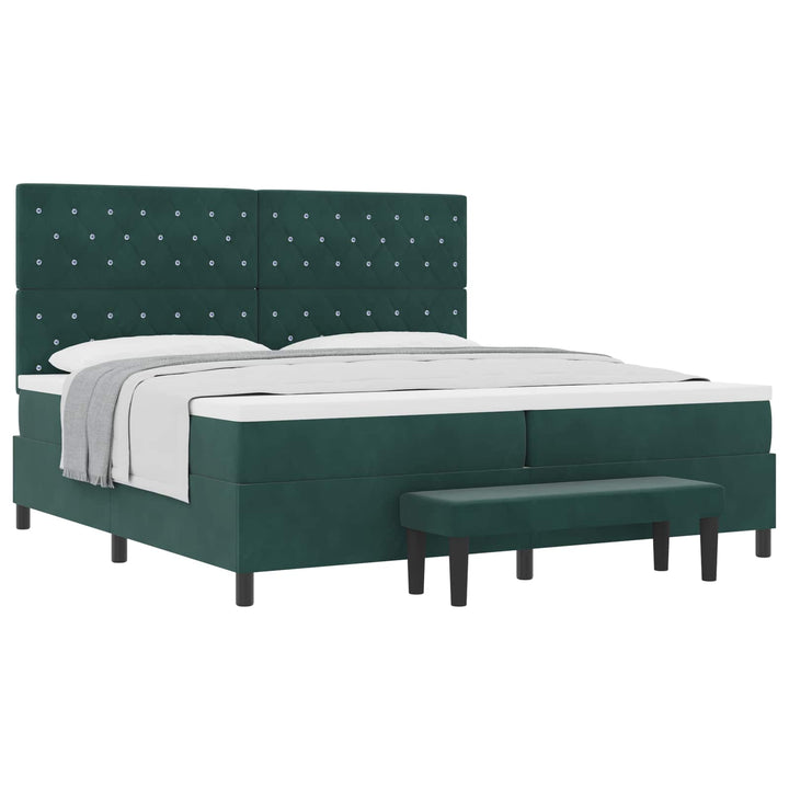 Box spring seng med madras Mørkegrøn 200 x 200 cm Fløjl