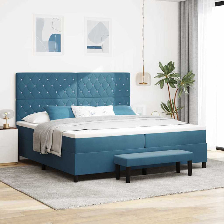 Box spring seng med madras Mørkeblå 200 x 200 cm Fløjl