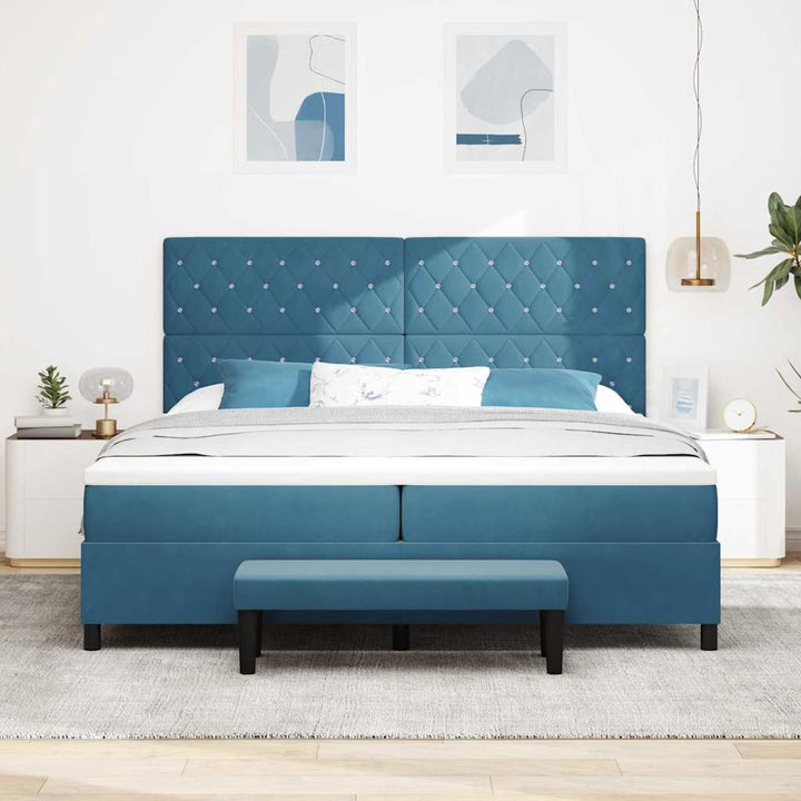 Box spring seng med madras Mørkeblå 200 x 200 cm Fløjl