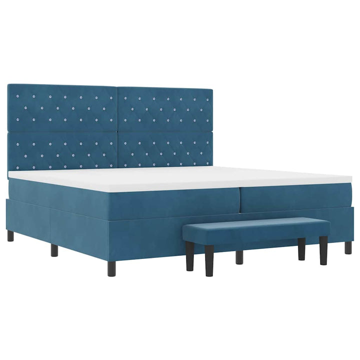 Box spring seng med madras Mørkeblå 200 x 200 cm Fløjl
