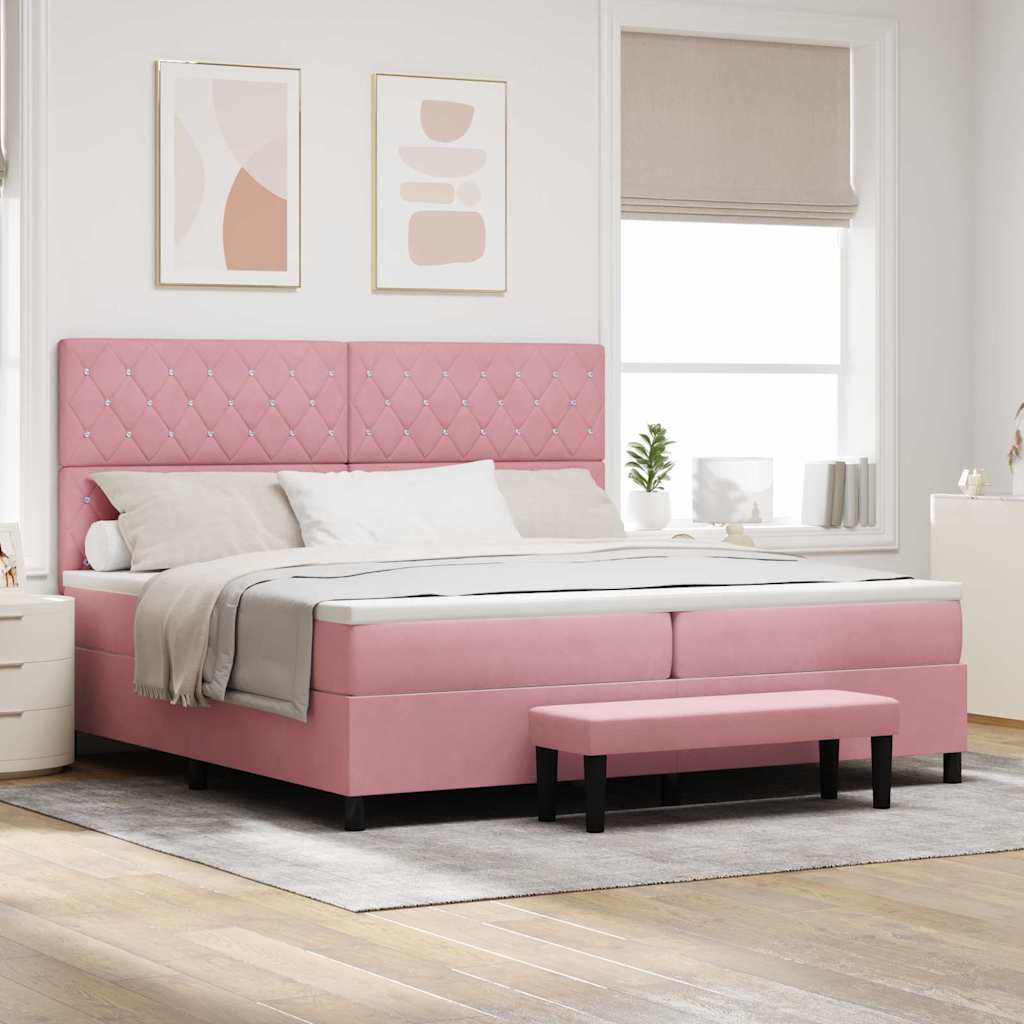 Box spring seng med madras Lyserød 200 x 200 cm Fløjl