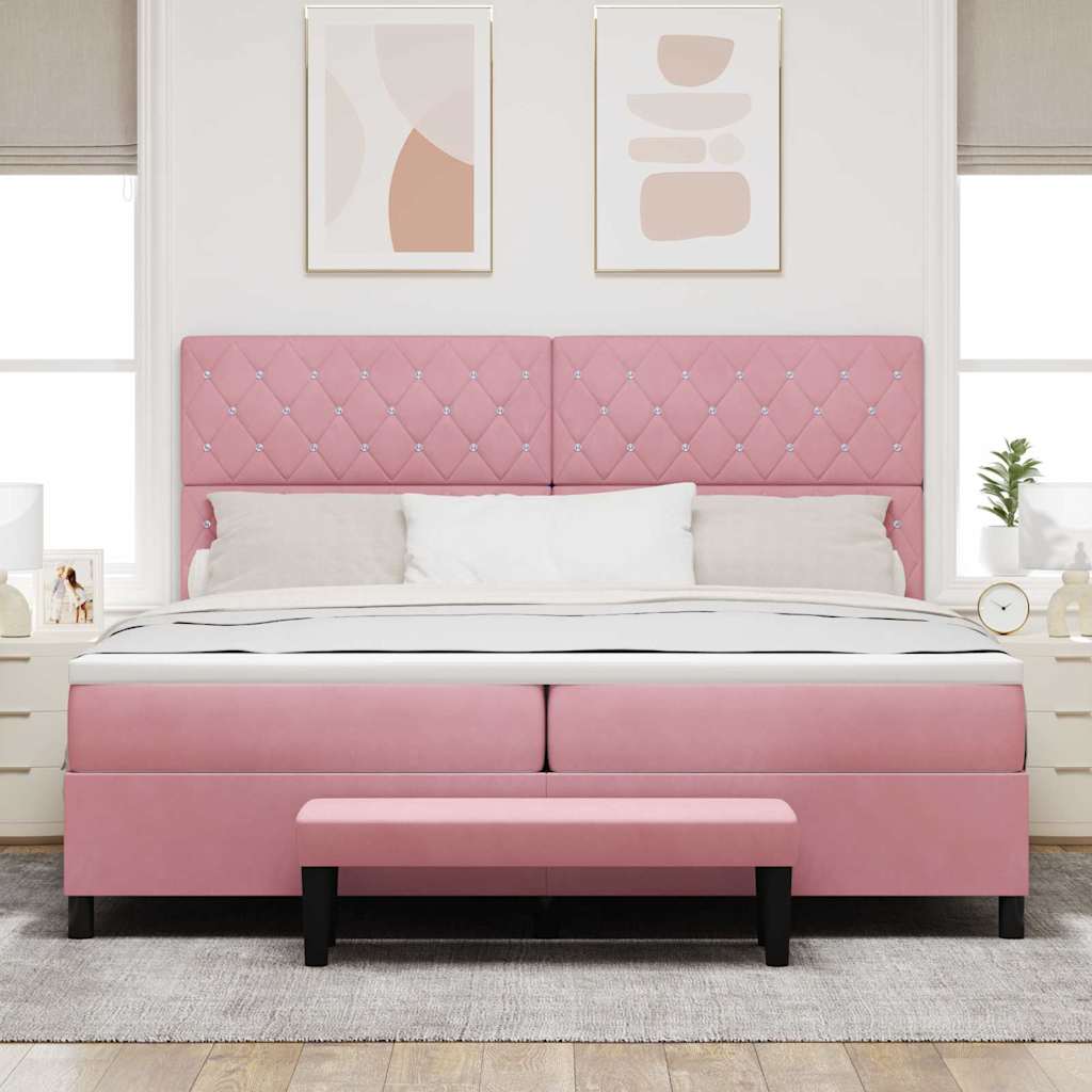 Box spring seng med madras Lyserød 200 x 200 cm Fløjl