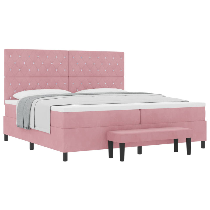 Box spring seng med madras Lyserød 200 x 200 cm Fløjl
