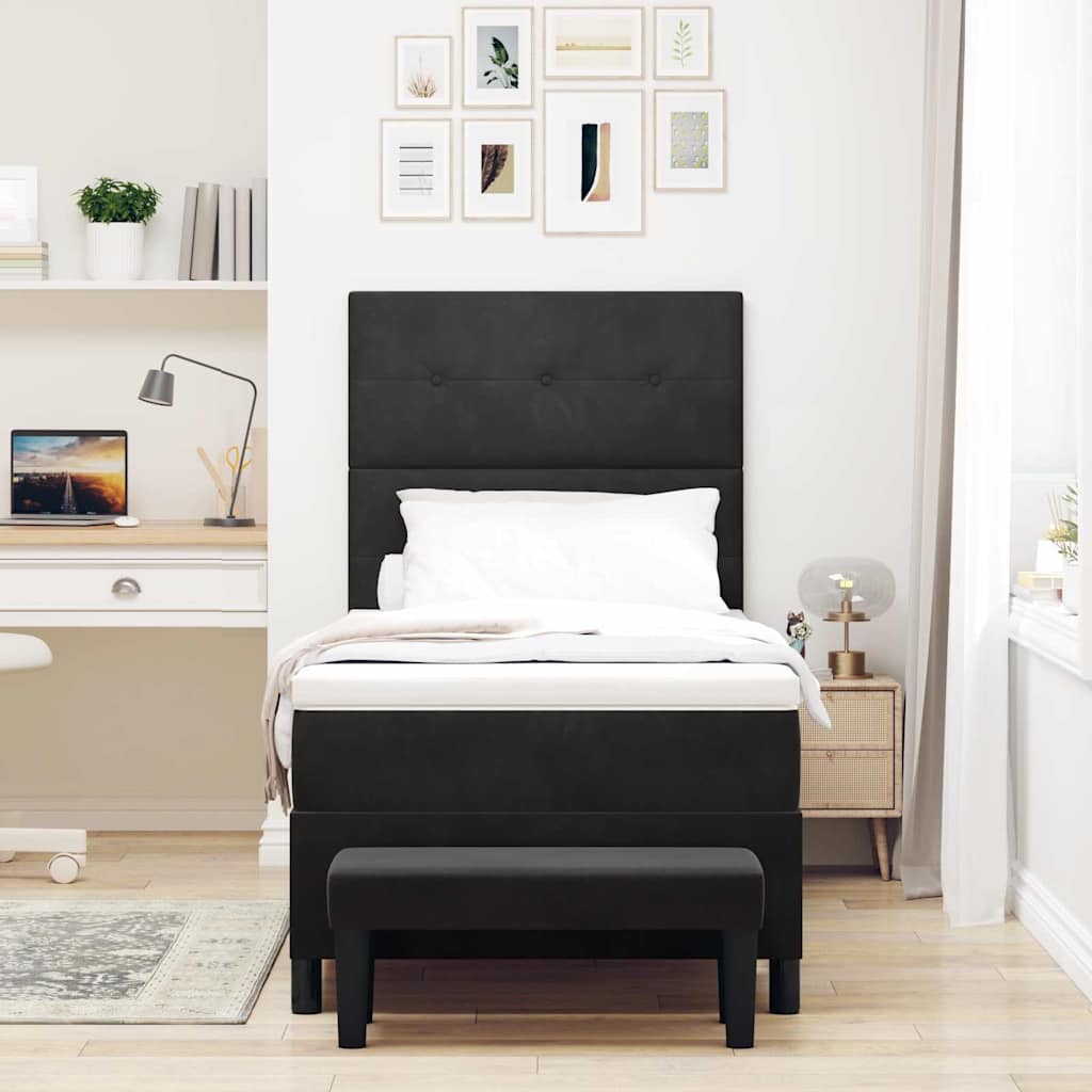 Box spring seng med pude med hovedgærde Sort 190 x 90 cm Fløjl