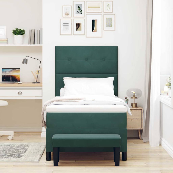 Box spring seng med hovedgærde Mørkegrøn 190 x 90 cm Fløjl