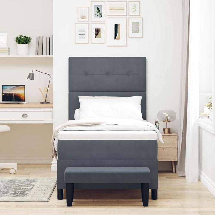 Box spring seng med hovedgærde Mørkegrå 90 x 200 cm Fløjl