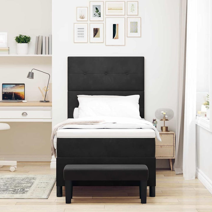 Box spring seng med pude med hovedgærde Sort 200 x 90 cm Fløjl