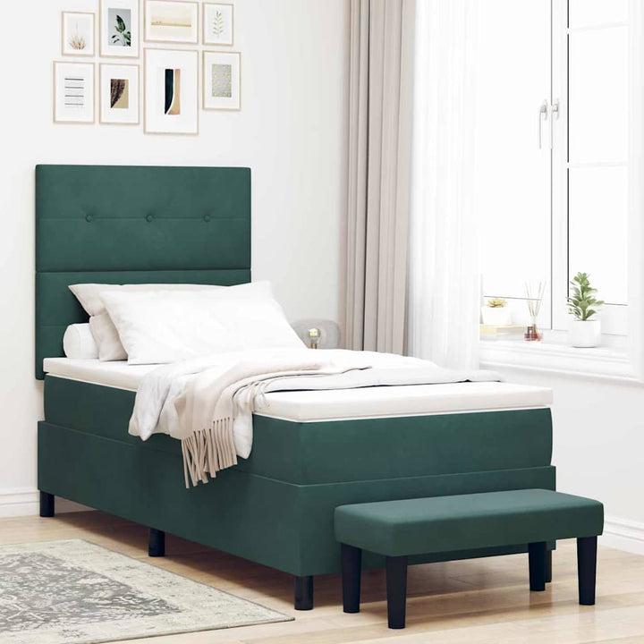 Box spring seng med hovedgærde Mørkegrøn 200 x 90 cm Fløjl