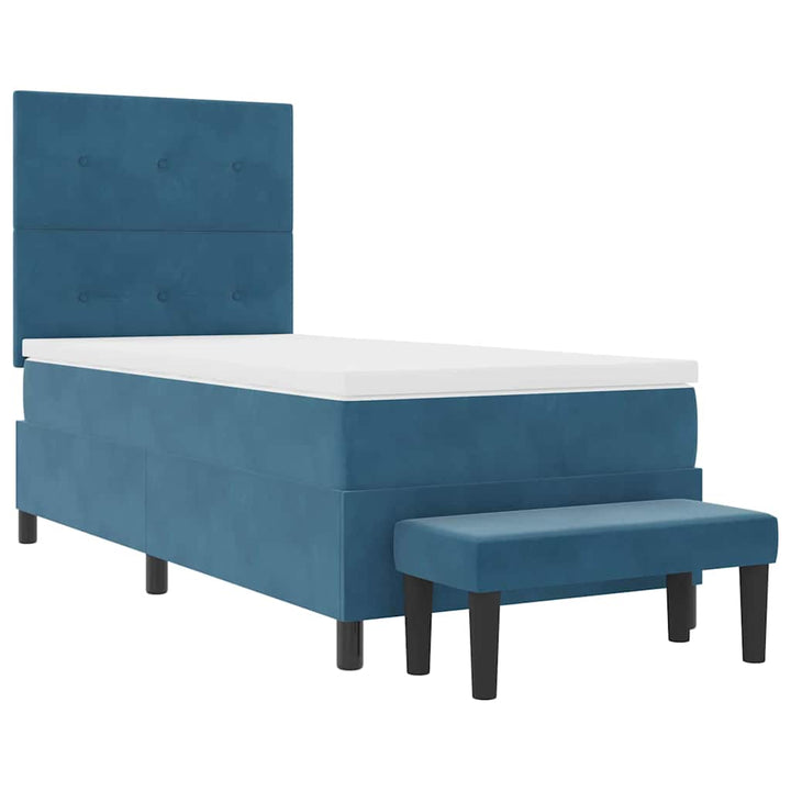 Box spring seng med hovedgærde Mørkeblå 200 x 90 cm Fløjl