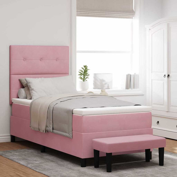 Box spring seng med hovedgærde Lyserød 200 x 90 cm Fløjl