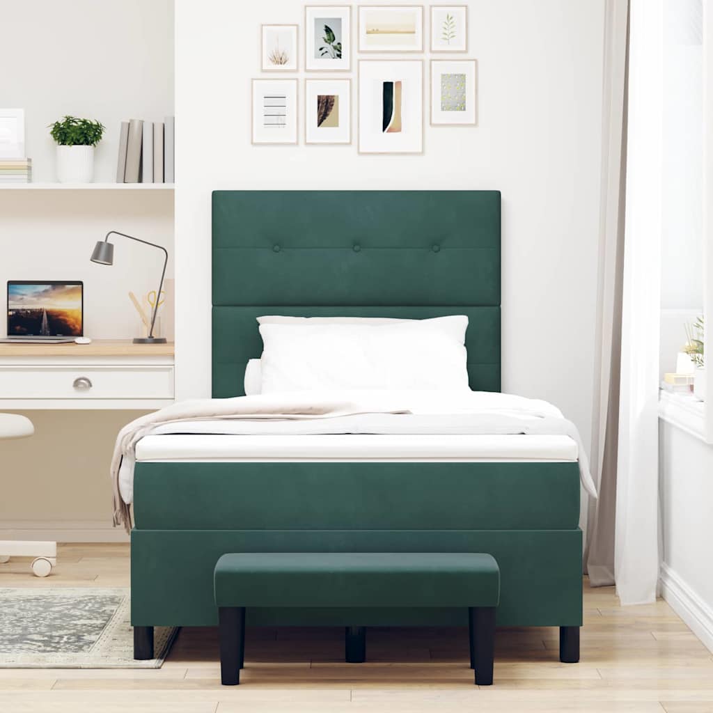 Box spring seng med hovedgærde Mørkegrøn 120 x 200 cm Fløjl