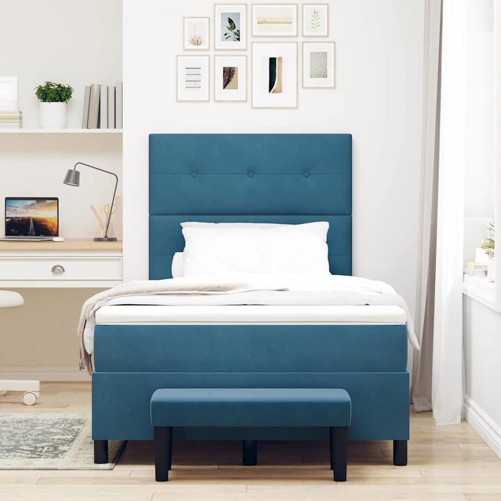 Box spring seng med hovedgærde Mørkeblå 200 x 120 cm Fløjl