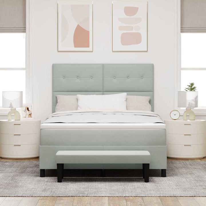 Box spring seng med hovedgærde Lysegrå 190 x 140 cm Fløjl