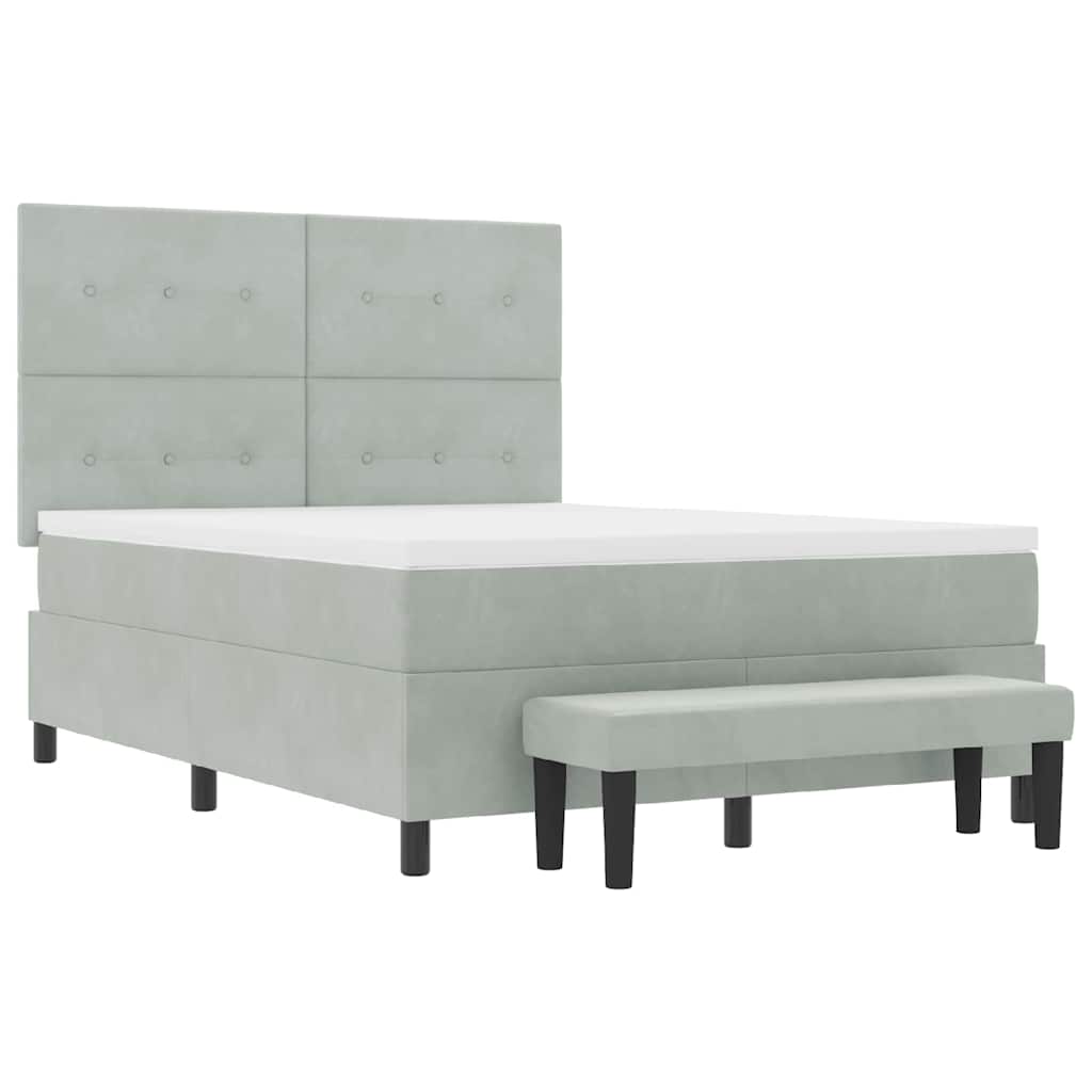Box spring seng med hovedgærde Lysegrå 190 x 140 cm Fløjl