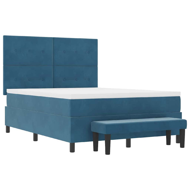 Box spring seng med hovedgærde Mørkeblå 190 x 140 cm Fløjl