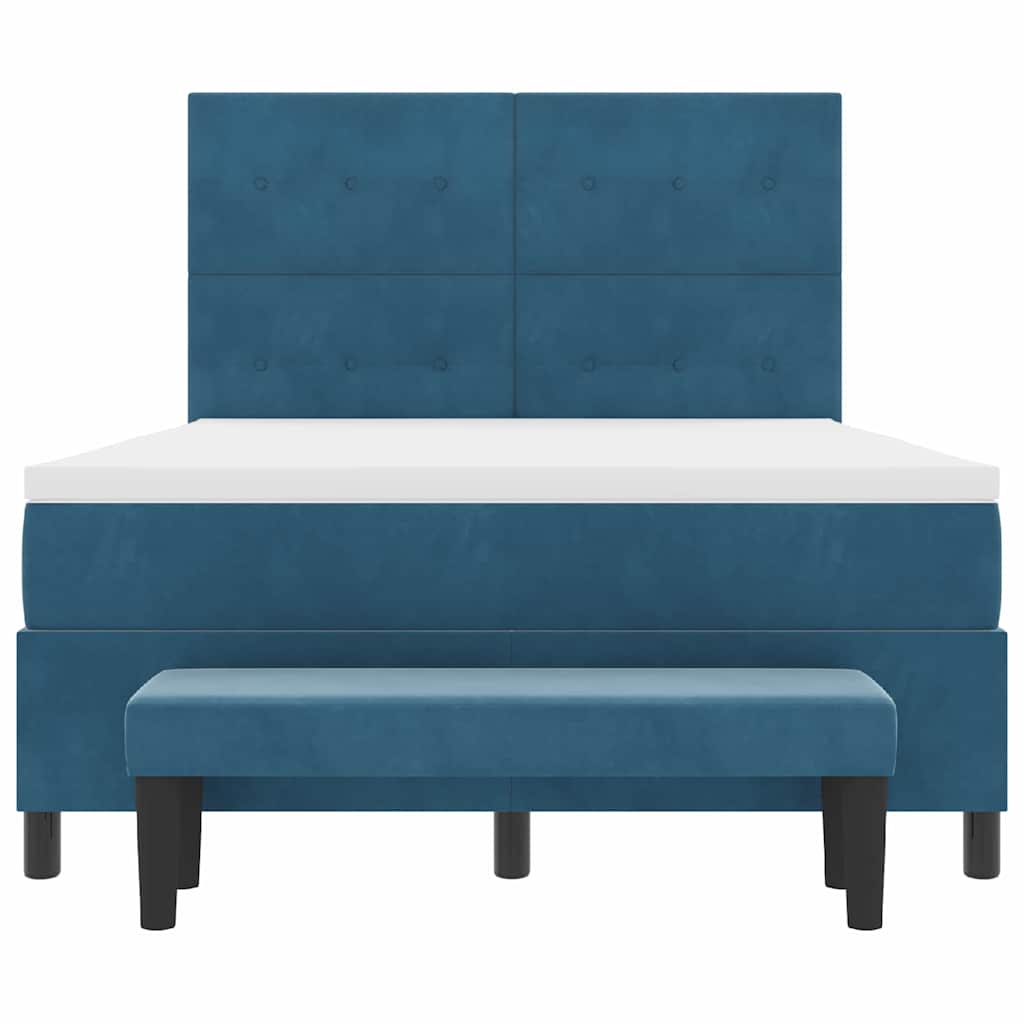 Box spring seng med hovedgærde Mørkeblå 190 x 140 cm Fløjl