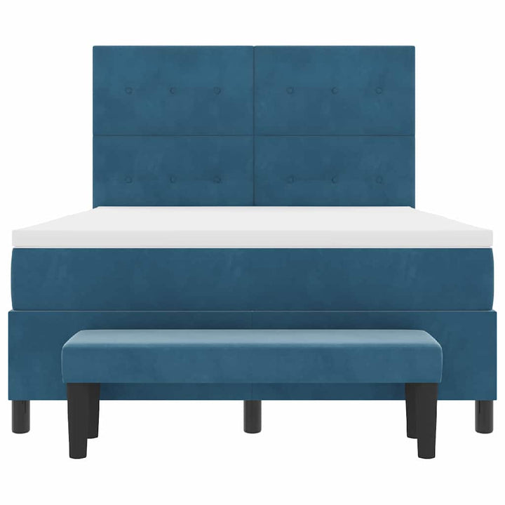 Box spring seng med hovedgærde Mørkeblå 190 x 140 cm Fløjl