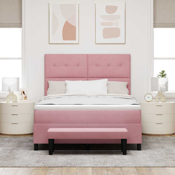 Box spring seng med pude Lyserød 190 x 140 cm Fløjl
