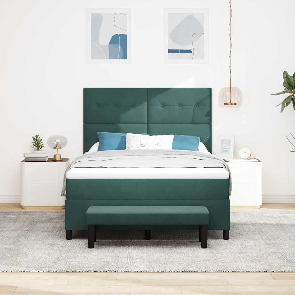 Box spring seng med hovedgærde Mørkegrøn 200 x 140 cm Fløjl