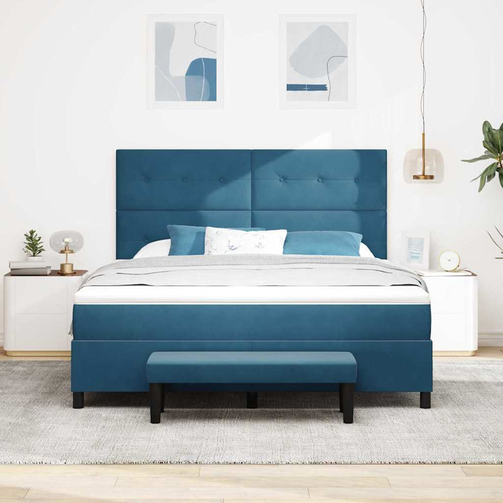 Box spring seng med hovedgærde Mørkeblå 200 x 180 cm Fløjl
