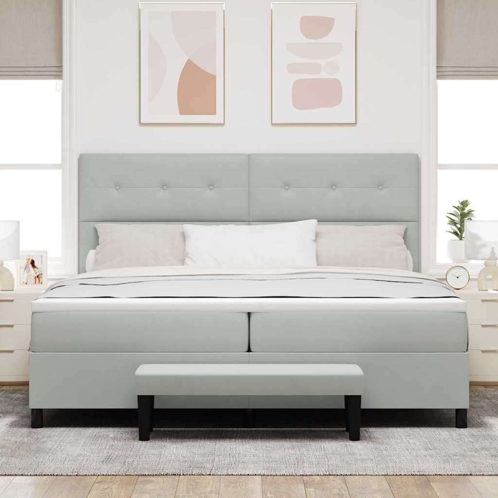 Box spring seng med madras Lysegrå 200 x 200 cm Fløjl