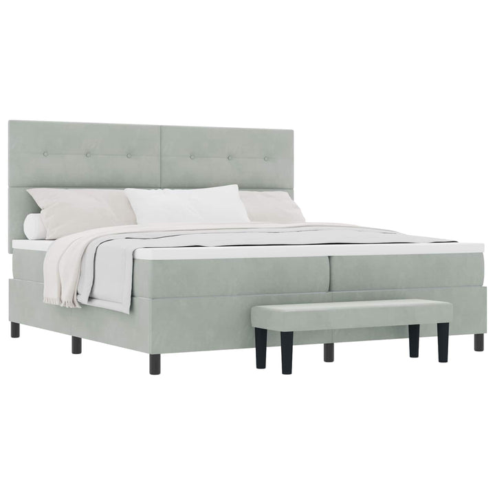 Box spring seng med madras Lysegrå 200 x 200 cm Fløjl