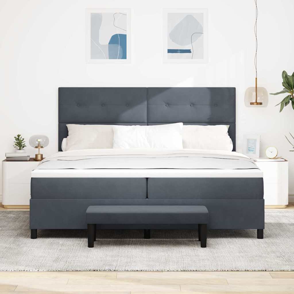 Box spring seng med madras Mørkegrå 200 x 200 cm Fløjl