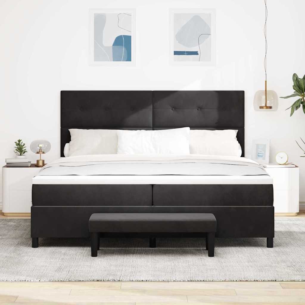 Box spring seng med hovedgærde Sort 200 x 200 cm Fløjl