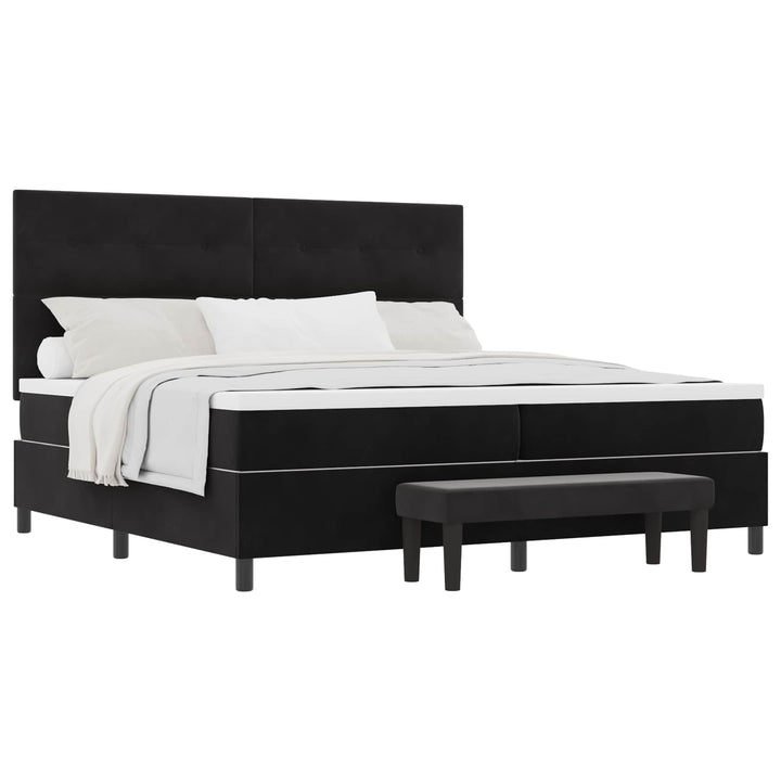 Box spring seng med hovedgærde Sort 200 x 200 cm Fløjl