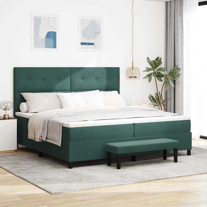 Box spring seng med madras Mørkegrøn 200 x 200 cm Fløjl