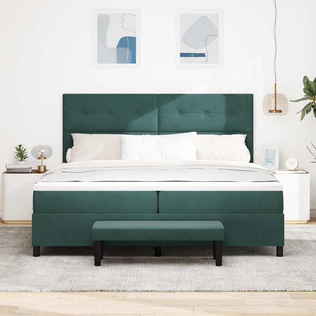 Box spring seng med madras Mørkegrøn 200 x 200 cm Fløjl