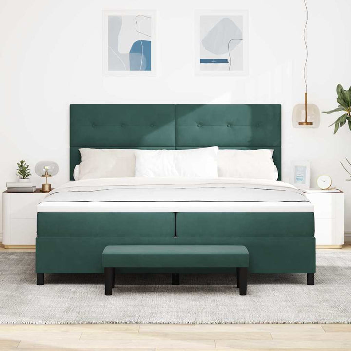 Box spring seng med madras Mørkegrøn 200 x 200 cm Fløjl